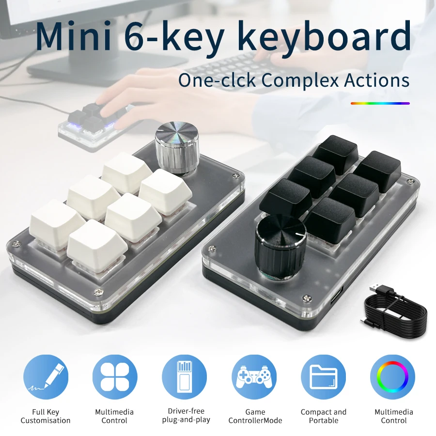 Gaming Keyboard Hot Swappable - RGB 6키 1노브 커스텀 유선 미니