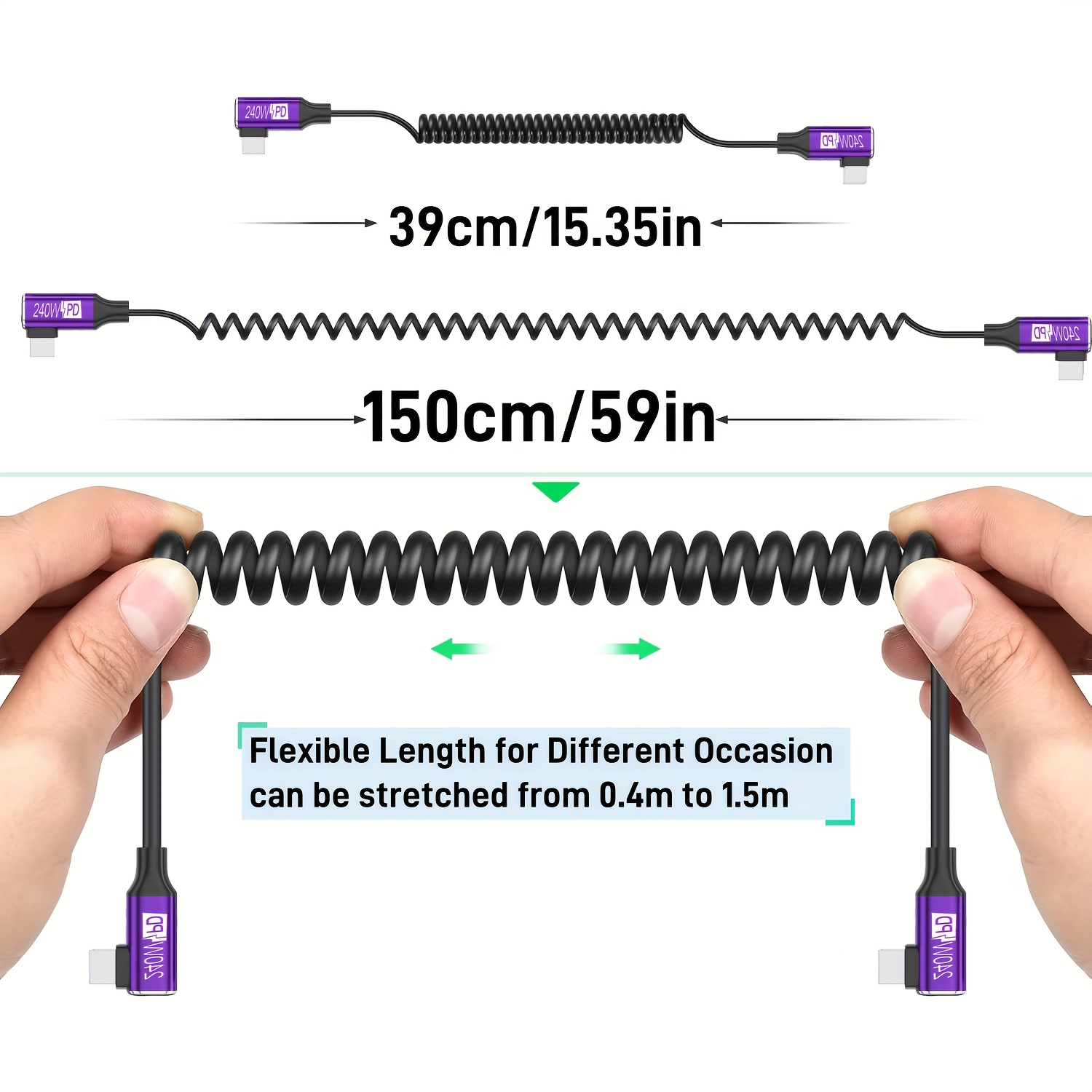 240W PD 코일 스프링 타입-C 케이블 90도 엘보 - Coiled Usb Cable 리뷰 및 가격